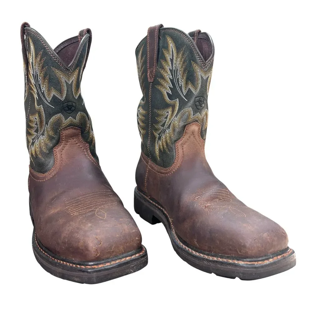 Ariat Work Sierra Steel Toe Brown Leather Cowboy Work Boots Size 10 EE